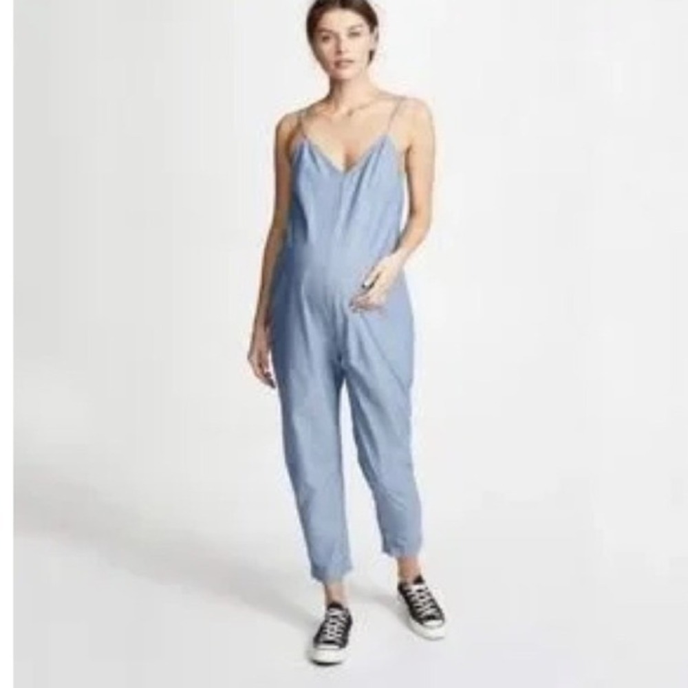 Hatch Maternity‎ Size 0 XS Georgie Blue Chambray Jumpsuit Cotton Pockets
